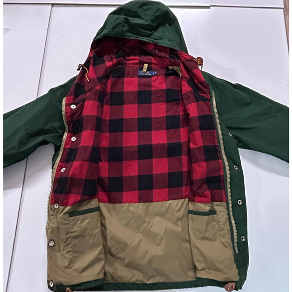 Polo Ralph Lauren Field Coat Parka Mens Large Green Full Zip Snap Plaid Jacket - Picture 6 of 12